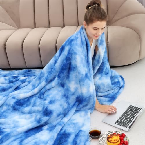 obinsm Blue Fleece Throw Blanket King Size, Fuzzy Big Blankets for Bed - color: Blue Tie Dye Blanket, size: Size 90" x 108"(228 x 274 cm)