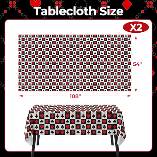 Casino Theme Party Tablecloth, 2Pcs Poker Plastic Table Cover, 54 x 108 in Table Tablecloth for Playing Card Game, Table Cloth for Birthday Party Favors Picnic Supplies - color: Casino