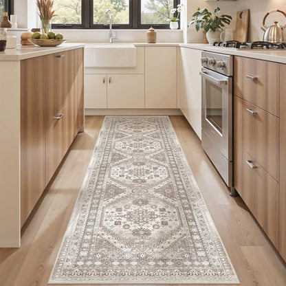 befbee 2x8 Runner Rug for Hallway Washable Non Slip Kitchen Rug Brown - color: Brown/Beige, size: 2' x 8' (Runner)