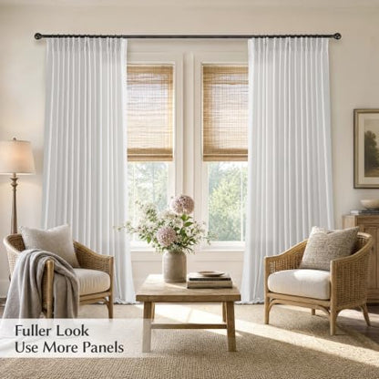 Semi Sheer Pinch Pleated Linen Curtains for Living Room 102 Inches, White - color: White, size: 40"W x 102"L (Pack of 2)