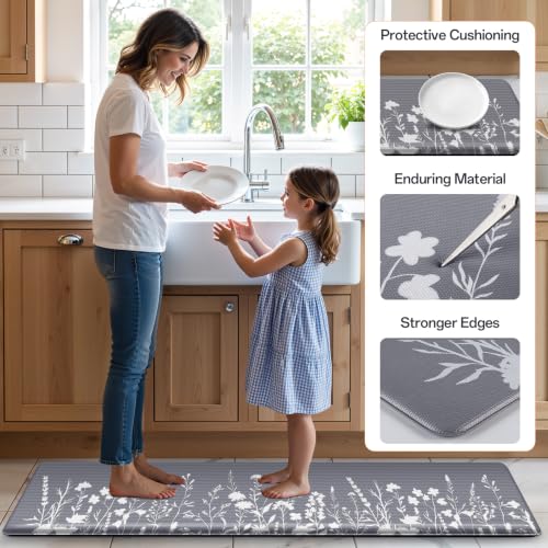Kitchen Mats for Floor, 2-Piece Anti-Fatigue Kitchen Rugs, Grey - size: 17.3" x 30"+17.3" x 47"-0.4 inch