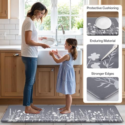 Kitchen Mats for Floor, 2-Piece Anti-Fatigue Kitchen Rugs, Grey - size: 17.3" x 30"+17.3" x 70"-0.4 inch