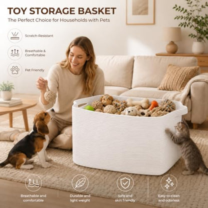 OIASKET 95L Extra Large Blanket Basket, 24" x 16.9" x 14.2" Woven Basket - color: White, size: 24"x16.9"x14.2"