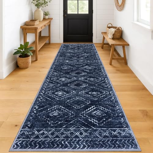 KILOCOCO Washable Runner Rug 3x12 Non Slip Runners for Hallway, Dark Blue - color: Dark Blue, size: 3' x 12' (Runner)