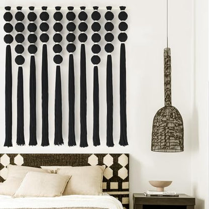 Macrame Wall Hanging Black Sphericity Fiber Yarn Art Boho Decor 39"W*39"L - color: Black