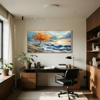 imjiayu Oversized Framed Ocean Wall Art, Seaside Tree of Life Paintings - color: Seaside Tree, size: 57"L x 29"W