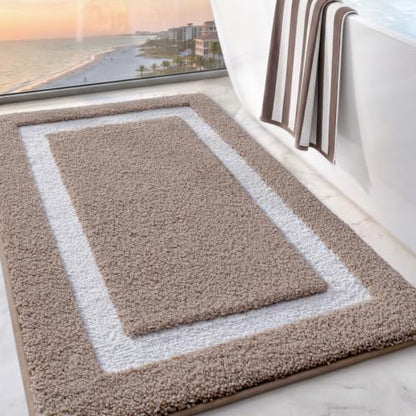 LUMI Bathroom Rug, Non Slip Absorbent Bath Mat, Dark Beige, 24"x43" - color: Dark Beige, size: 24"x43"
