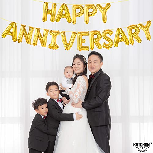 KatchOn Gold Happy Anniversary Balloons 16 Inch, Anniversary Decorations - style: Gold