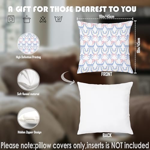 Coquette Pink and Blue Bow Grandmillennial Floral Decorative Pillow Covers 18x18,Pink and Blue Room Decor, Grand Millenial Bow Decor for Living Room Girls Bedroom Dorm Home - color: Pink and Blue Bow, size: 18" x 18" (Pack of 1)