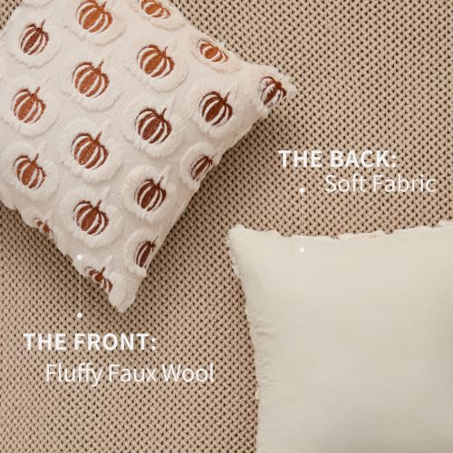 DFXSZ Fall Pillow Covers 18x18 Set of 2 Rust Pumpkins Embroidery Beige - color: Beige Rust Pumpkin, size: 18" x 18" (Pack of 2)