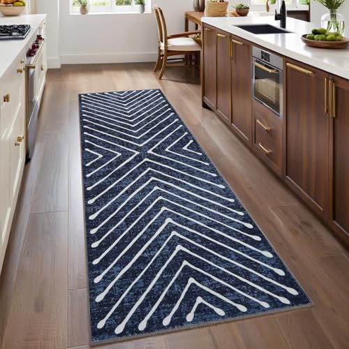 ROYHOME Washable Runner Rug 2x6 Non Slip Hallway Runner Rug for Entryway - color: Navy, size: 2' x 6' (Runner)