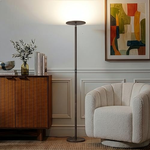 Brightech Sky LED Floor lamp, Torchiere Super Bright Floor Lamp for Living Room Decor & Office - Dimmable, Tall Standing Lamp with Warm Light for Bedroom & Reading - Bronze - color: Dark Bronze