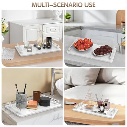 Guest Towel Holder Tray,Marble Bathroom Tray with Handles,Silver,Large - color: Silver, size: 13" x 7.1" x 2"