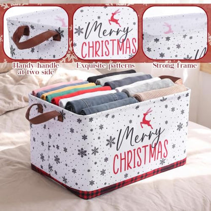 Fourluoo 6 Pack Christmas Storage Basket with Handles Fabric Foldable - color: Christmas, size: 15 L X 9.8 W X 10.2 H