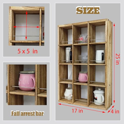 12 Grid coffee mug display shelf,17x25" Wooden cup shelf for wall, White - color: Old White
