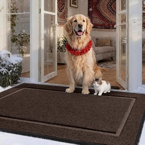 Large Front Door Mat Outside Entrance Indoor Doormat, 48" x 30" Outdoor Mats For Patio Waterproof, Outdoor Door Mats For Outside Entry, Indoor Rugs for Entryway, Sturdy Natural Rubber Entry Mat, Brown - color: Brown, size: 2'6" x 4' (Rectangular)