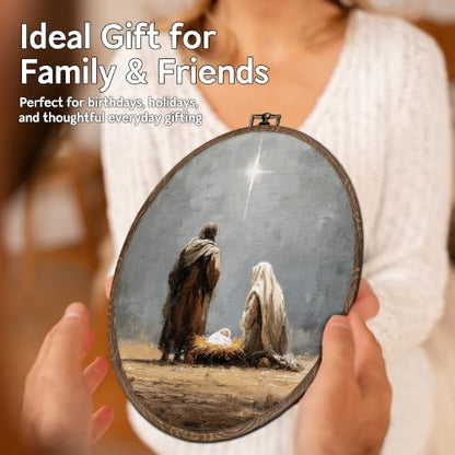 FLAWAFLOMA Christmas Nativity Oval Canvas Wall Art Decor 8.6x11.4 Inch - color: Christmas-18