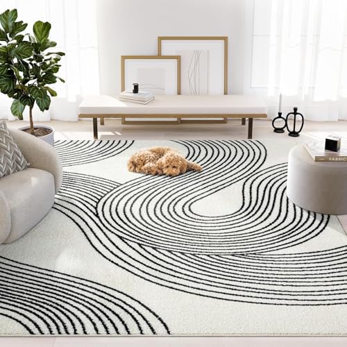 Abani 10x14 Nuevo Area Rug, Cream Black Abstract Swirl Modern - color: Cream, size: 10' x 14' (Rectangular)