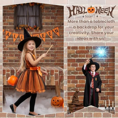 100FT x 54IN Halloween Red Brick Tablecloth Roll with Slide Cutter Box - color: Retro Red, size: 1200" x 54" (Rectangular)