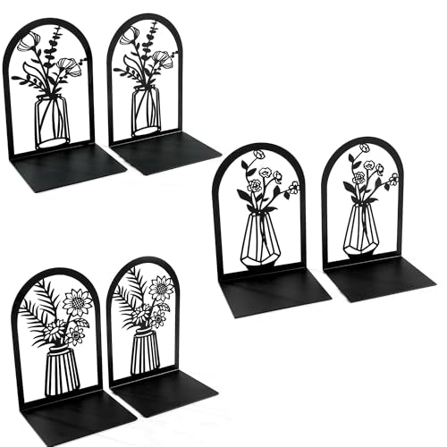 3Pairs Vase Flower Hollow Iron Bookends - color: 3pc Style B