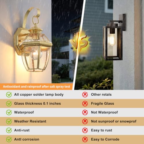 Solid Brass Outdoor Wall Light Fixtures, 12.6", 1-Pack - color: Polished Brass - 1 Pack, size: 12.6 inch