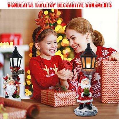 Tuanse 4 Pcs Christmas Table Centerpieces 10" Santa Snowman LED Lamppost