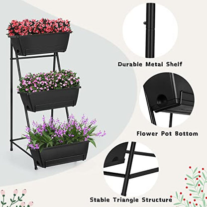 Vertical Raised Garden Bed 3 Tier Elevated Garden Planters Stand Up Garden Planter Box with Drainage Holes for Outdoor Indoor Plants Herbs Flowers Vegetables Black - color: Black