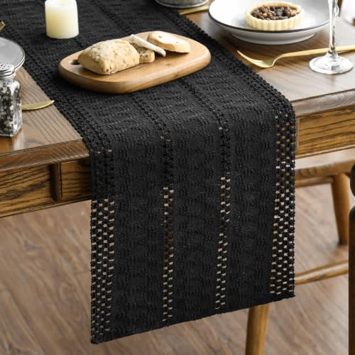 Artoid Mode Black Woven Farmhouse Hollow Table Runner 12x48 Inch - color: Black, size: 12" x 48", Table Runner