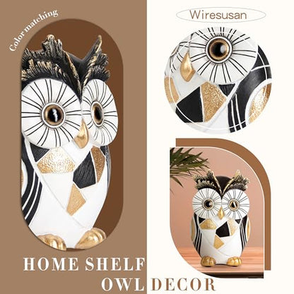 Modern Black White Owl Statue Gold Accent Owl Figurine Home Office Decor - color: Black