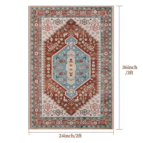 Ciicool 2x3ft Small Area Rug,Washable Boho Thin Mat for Entryway Kitchen - color: Orange/Green, size: 2' X 3' (Rectangular)