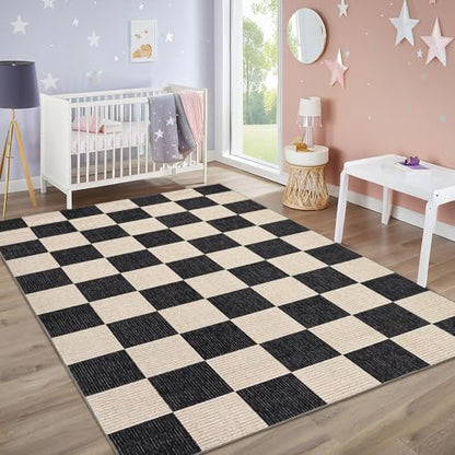 Garvee Modern Rug 5x7 Area Rugs for Living Room Washable Rugs, Black - color: Checkered - Black, size: 5' x 7' (Rectangular)