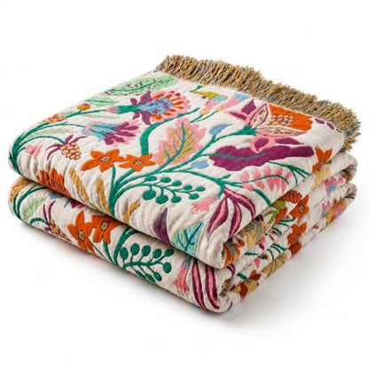Boho Throw Blanket, 100% Soft Cotton Floral Quilt, Queen 80"x 90" - color: Lavender Purple Flowers, size: Queen 80"x90"