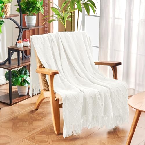 inhand Off White Knitted Throw Blanket for Couch and Bed, 50"x60" - color: A(off White), size: 50"x60"