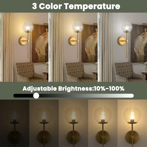 Globe Battery Operated Sconce Set of 2 with Clear Glass Lampshade - color: Gold-Clear