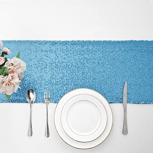 Pufogu 12 x 72 inches Blue Sequin Table Runner, 2 Packs - color: Blue