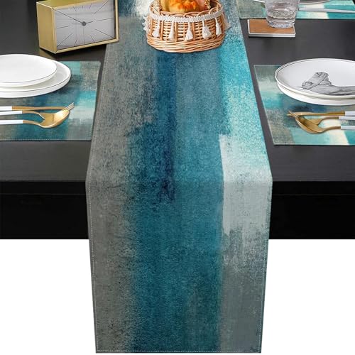 ArtSocket Table Runner and Placemats Set of 6, Teal Blue Green - color: Abstract Green