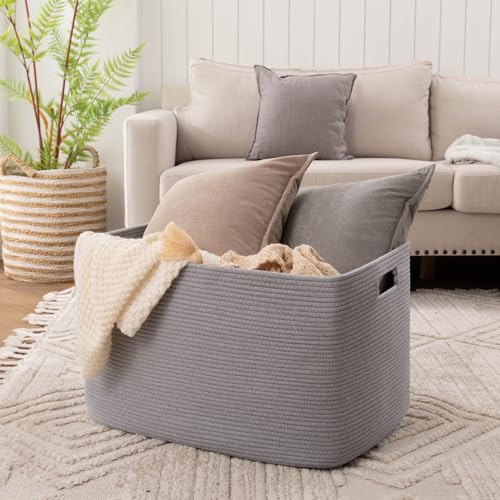 OIAHOMY 118L XXXLarge Rope Storage Basket, Oversized Blanket Basket Grey - color: Grey