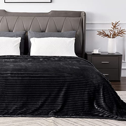 BEDELITE 3D Ribbed Jacquard Black Full Size Blankes for Bed, 84x90 Inch - color: Black, size: Full(84"x90")