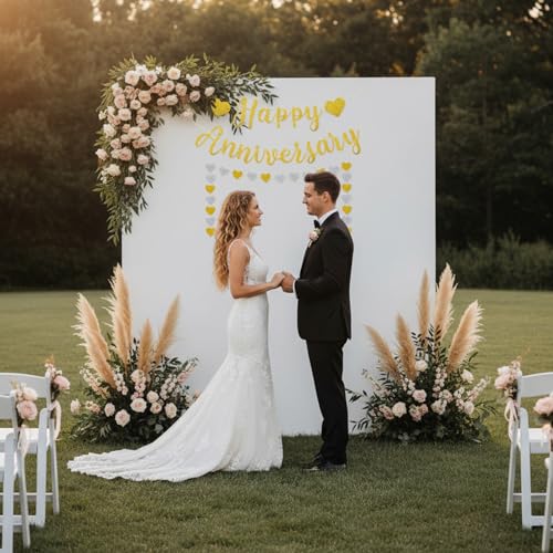 Pre-Strung Happy Anniversary Banner, Happy Anniversary Decorations Glitter Wedding Bunting Banner Flag No DIY Party Decoration Garland for Anniversary