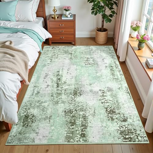 3x5 Green Washable Area Rug for Living Room Bedroom, Modern Abstract Non-Slip Rugs, Low Pile Soft Stain Resistant Carpet for Dining Room, Kitchen, Office, Dorm, Bedside Decor - color: Green, size: 3' x 5' (Rectangular)
