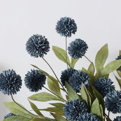 6 Pcs 27"Artificial Pompon Mum Silk Flower Stems for Vase (Dark Blue) - color: Dark Blue