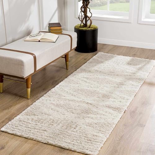 Hauteloom Winnebago Moroccan Farmhouse Hallway, Kitchen Shaggy Runner Rug - Bohemian Shag - Plush Pile - Neutral Boho Soft Carpet - Light Beige, Cream, Ivory, Off White - 2'7" x 7'3" - color: Light Beige, Cream / Galaxy Shag, size: 2'7" x 7'3" (Runner)
