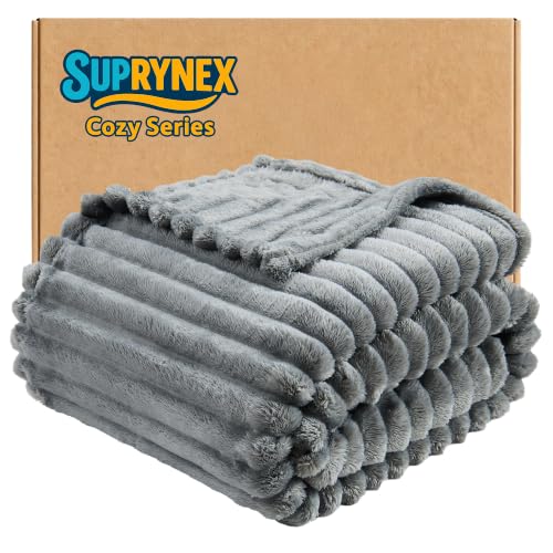 330GSM Ribbed Fleece Throw Blanket for Couch, Gray, 50"x60" - color: Grey, size: Throw(50"x60")