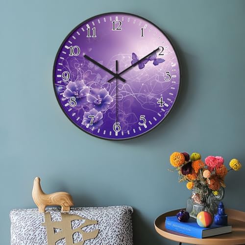 8 inch Decorative Wall Clock Battery Operated, Purple Butterfly - color: 2409-purple Butterfly, size: 8 Inch