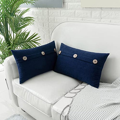 HWY 50 Navy Blue Chenille Throw Pillow Covers 12x20 Inch Buttons Pack of 2 - color: Navy Blue, size: 20" x 12" (Pack of 2)