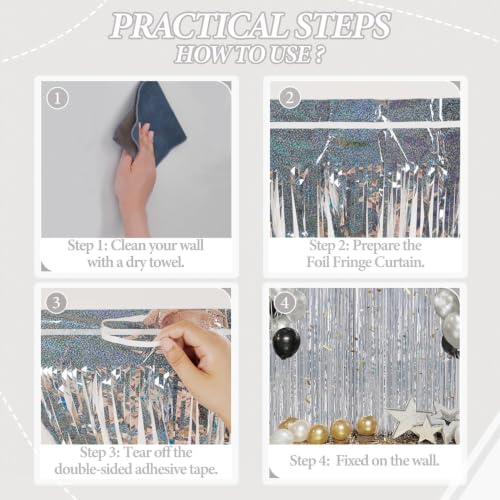 DECOCKRAT 3 Pack Foil Fringe Backdrop - Laser Silver Shiny Tinsel Curtains for Party Decoration/Photo Booth Props - 3.3x8.2 FT Metallic Foil Backdrop for Birthday, Wedding, Graduation, Christmas. - color: Laser Silver