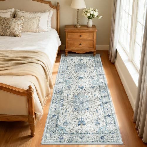 RELEANY Washable Vacuum-Friendly Area Rugs Runner 2'x6' Blue/Gray - color: Blue/Gray, size: 2' x 6' (Rectangular)