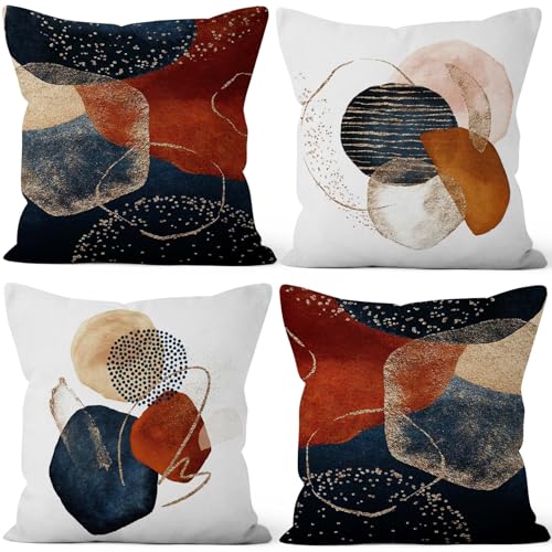 Abstract Boho Pillow Covers Modern Art Linen 16x16 Set of 4 - color: Abstract 1, size: 16" x 16" (Pack of 4)