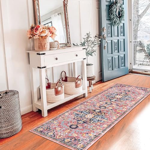 Pauwer Hallway Runner Rug 2x6, Washable Boho Kitchen Runner, Fuchsia Multi - color: Fuchsia Multi, size: 2' x 6' (Runner)