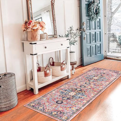 Pauwer Hallway Runner Rug 2x6, Washable Boho Kitchen Runner, Fuchsia Multi - color: Fuchsia Multi, size: 2' x 6' (Runner)